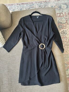 Timing Black Wrap Mini Dress with Decorative Ring
